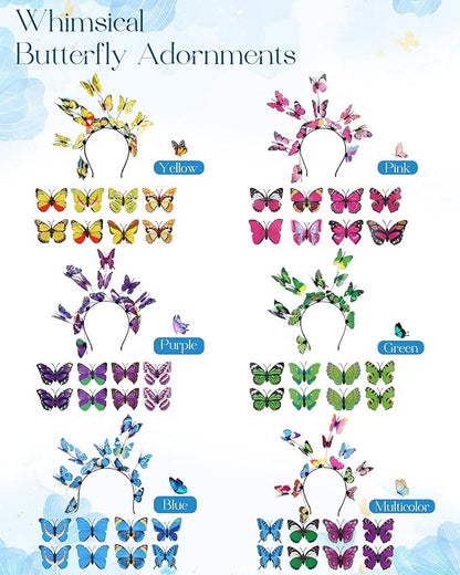 6Pack Butterfly Fascinator Headband Monarch Butterfly Crown with Clips Tea Party Nature-themed party Halloween costome Headpiece