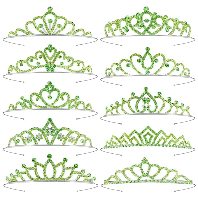 10 Pcs Green Tiaras Crowns Headbands for Women Girls, Bulk Princess Tiana Crown Tiara Costume Accessories for Halloween Outfit Cosplay Party Prom Quinceanera Pageant Tiana Crown