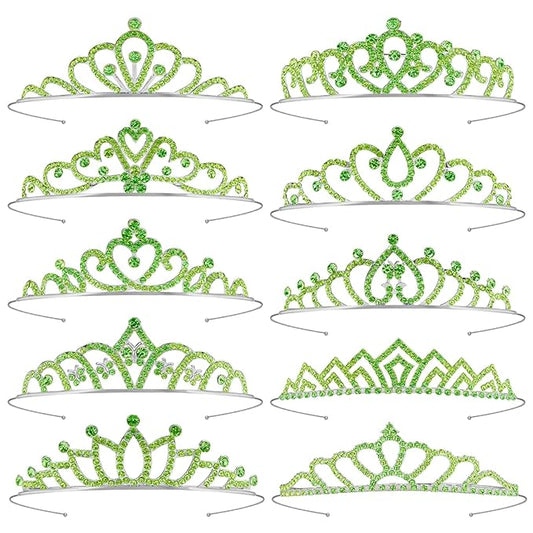 10 Pcs Green Tiaras Crowns Headbands for Women Girls, Bulk Princess Tiana Crown Tiara Costume Accessories for Halloween Outfit Cosplay Party Prom Quinceanera Pageant Tiana Crown