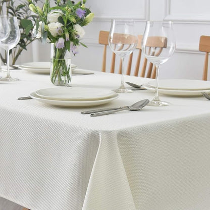 maxmill 2 Pack 60 x 84 Inch Ivory Textured Rectangle Tablecloth Water Resistant Wrinkle Free Spill-Proof, Soft Jacquard Table Cloth for Banquet Parties Event Holiday Dinner, Indoor and Outdoor Use