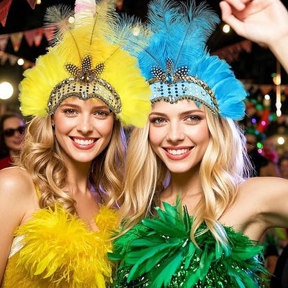 Women's Carnival Feather Headpieces Sequin Headdress for Wedding Masquerade Party Cosplay Feather Headbands