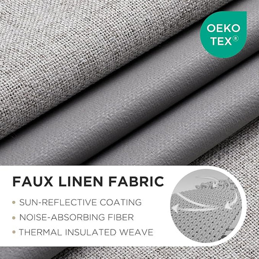 Joydeco Blackout Curtains 120 Inches Long 2 Panels Burg, Room Darkening Curtains for Bedroom, 100% Black Out Textured Thermal Drapes Privacy Protection 2 Panels Set(W52 x L120 Inch, Greyish White)