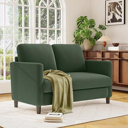 Loveseat Sofa, 51" Love Seat, Comfy Teddy Small Loveseat for Small Spaces, Tool-Free Setup Couch for Bedroom, All-Wood Couches for Living Room, No Pillow Included, Green
