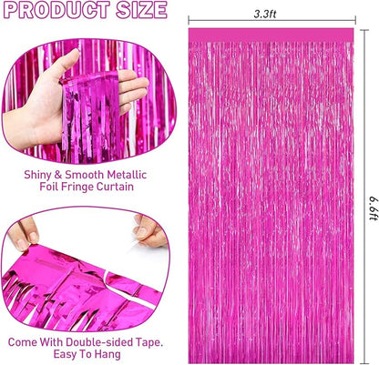 Hot Pink Tinsel Backdrop Foil Fringe Curtains - 2 Packs Door Streamers Backdrop for Birthday Door Decorations, Party Supplies for Bachelorette, Graduation, Christmas, Disco Decor
