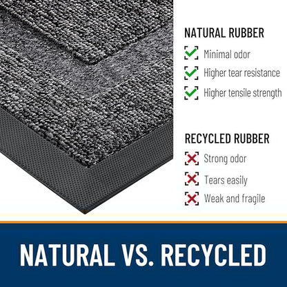 OLANLY Front Door Mat Indoor Outdoor Entrance, Waterproof All-Season, All-Weather Doormat, Sturdy Natural Rubber, Low Profile, Easy Clean Patio Porch Entryway Mat, 47x17, Black and White