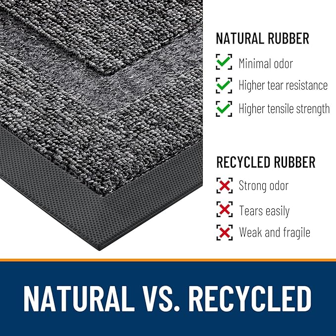 OLANLY Front Door Mat Indoor Outdoor Entrance, Waterproof All-Season, All-Weather Doormat, Sturdy Natural Rubber, Low Profile, Easy Clean Patio Porch Entryway Mat, 29.5x17, Black and White