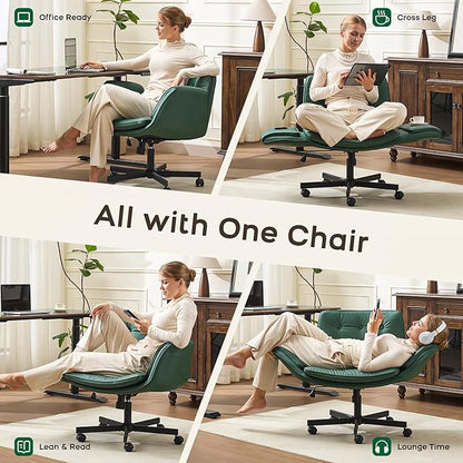 Criss Cross Chair with Armrests & Wheels, Adjustable Swivel Comfortable Lounge Vanity Chairs, Home Office Desk Chair, Medieval Style, (Christmas Green)