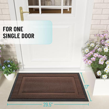 OLANLY Front Door Mat Indoor Outdoor Entrance, Waterproof All-Season, All-Weather Doormat, Sturdy Natural Rubber, Low Profile, Easy Clean Patio Porch Entryway Mat, 35x23, Chocolate Brown