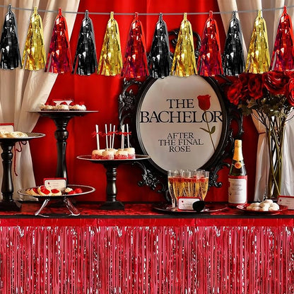 3P Red-Black Gold Tassel Banner Garland Metallic Foil Fringe Banner Tinsel Tassels Streamer Banner Backdrop for Parade Floats, 2025 Graduation Decorations, Baby Bridal Shower Party Decoration