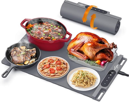Electric Warming Mat for Food - Full Surface Fast Heating Silicone Tray with 3-Level Temperature, Auto-Off, Raised Feet for Table Protection, Versatile Warmer for Gatherings,Party,Home Buffet
