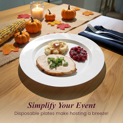 120 White Plastic Plates Disposable, Heavy Duty for Party - 60 Dinner Plates 10-Inch and 60 Salad Dessert Appetizer Plates 8-Inch, Hard Party Plate Elegant Holiday Parties, White Plates Disposable