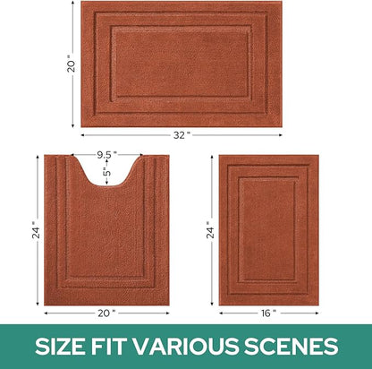 HOMEIDEAS Bathroom Rugs Sets 3 Piece, Super Soft and Absorbent Non Slip Microfiber Toilet Bath Mat with U-Shaped (Burnt Orange)