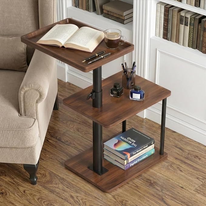 C Table End Table Adjustable Height, 360°Swivel TV Tray Table for Small Spaces, Small Nightstand for Living Room, Bedroom, Walunt