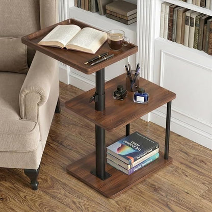 C Table End Table Adjustable Height, 360°Swivel TV Tray Table for Small Spaces, Small Nightstand for Living Room, Bedroom, Walunt