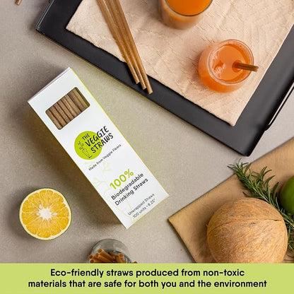 – 100 PCS of 8.25 Inches Unwrapped Biodegradable Straws – Made of Vegetable Fibers, Best Environment Friendly Drinking Straws for Hot and Cold Beverages