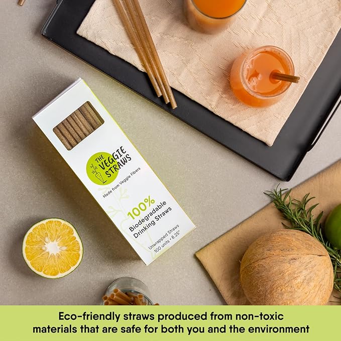 – 300 PCS of 8.25 Inches Unwrapped Biodegradable Straws – Made of Vegetable Fibers, Best Environment Friendly Drinking Straws for Hot and Cold Beverages