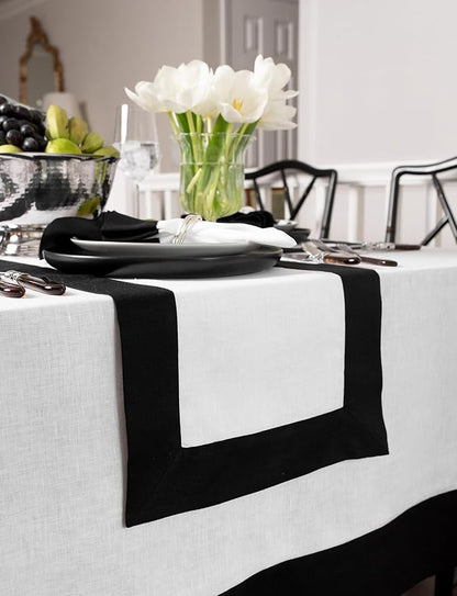 Solino Home Linen Table Runner 48 Inches - 100% Pure Linen Black and White Table Runner 14 x 48 Inch Ideal for Dresser and Coffee Tables - Fall, Autumn, Winter, Holiday - Contempo