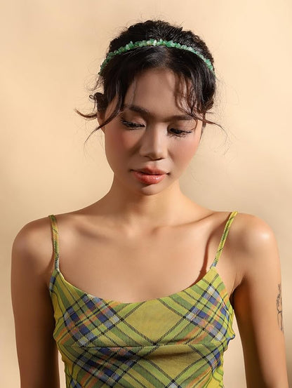MINACHI Green Aventurine Hairband – Handmade Boho Bridal Accessories with Gold-tone Wire Wrap for Women