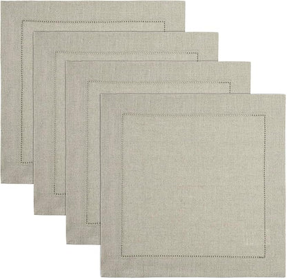 Solino Home Linen Square Placemats Set of 4-100% Pure Linen Natural Cloth Placemats 14 x 14 Inch - Classic Hemstitch, Machine Washable Place Mats for Fall, Autumn, Holiday