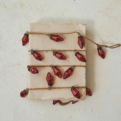 Creative Co-Op Mercury Glass Ornament Garland on Jute String, Red