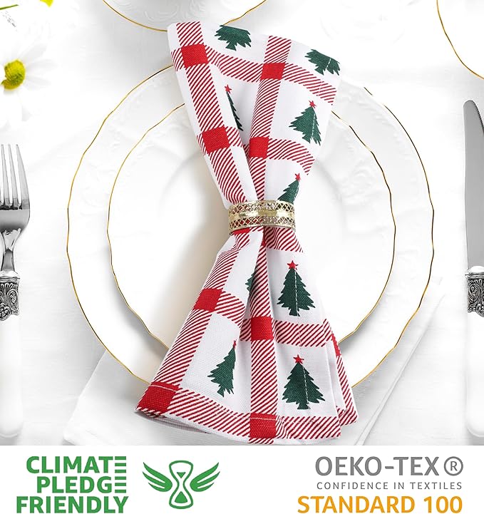 Urban Villa Cloth Napkins Set of 12 20x20 Inches 100% Cotton Napkins Cloth Washable Soft Durable Reusable Absorbent Table Dinner Napkins Cloth for Christmas Parties Hotel Lunch Restaurant – Tree Print