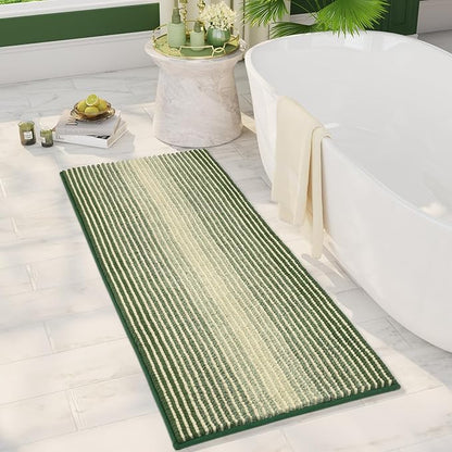 BSICPRO Large Bathroom Rugs, Bath Mat Rug for Bathroom Non Slip 20 x 47 Inches Water Absorbent Chenille Runner Rugs Floor Mats Machine Washable (Green)