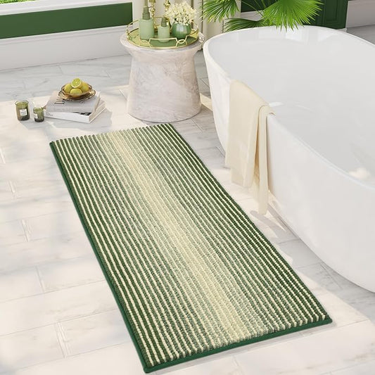 BSICPRO Large Bathroom Rugs, Bath Mat Rug for Bathroom Non Slip 20 x 47 Inches Water Absorbent Chenille Runner Rugs Floor Mats Machine Washable (Green)