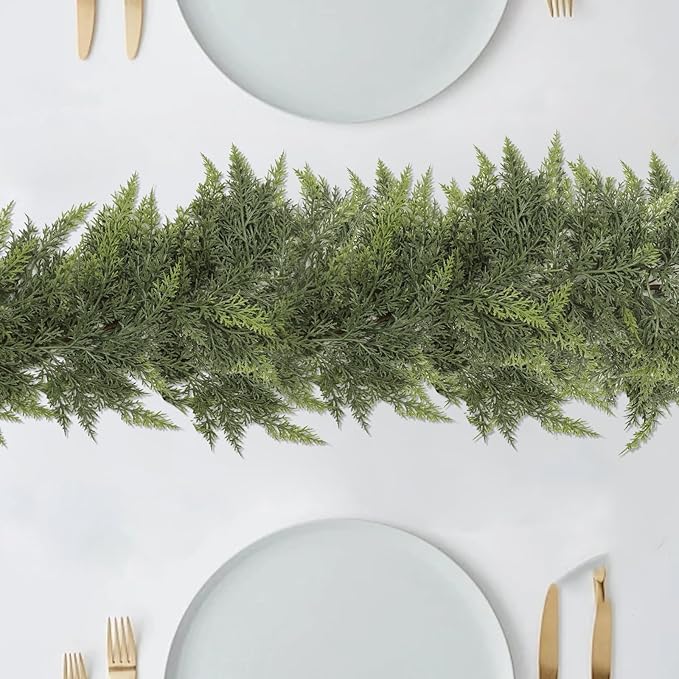 6 FT Cedar Garland Artificial Realistic,Christmas Garland,Real Touch Pine Garlands，Christmas Greenery Garlands for Fireplace，Table Mantel Porch Indoor Outdoor Winter Xmas Decoration(1,6FT)