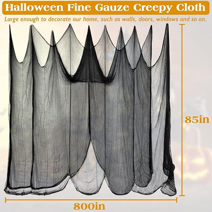 Halatool 85 X 800 in Halloween Creepy Cloth, Black Spooky Cheesecloth Scary Hanging Gauze Decor for Halloween Party Supplies Haunted Houses Windows Doorways Indoors & Outdoors