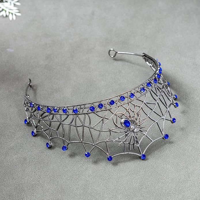 Gothic Black Spider Web Crown for Women Dark Queen Crystal Tiara Metal Headpiece Vampire Cosplay Masquerade Party Prom Night Witch Sorceress Costume Accessory