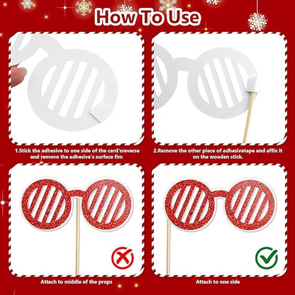 fiintrwa Christmas Headband Beads Necklace Hair Hoop Eyewear Eyeglass Santa Hat Photo Props for Xmas Party Decoration Supplie