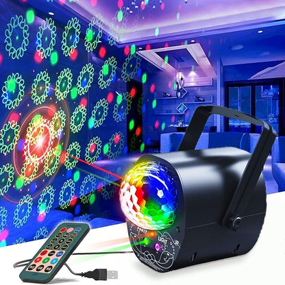 Disco Ball Light Party Lights with Multi-Color Laser Pattern, Sound Activated Strobe Lamp, Remote Control, Home Karaoke Dance Decoration for Birthday Parties, Events & Nightclubs (ABS Plastic)
