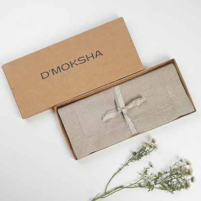 D'Moksha Homes Linen Natural Table Runner 72 Inches Long - 100% Pure Linen Hemstitch Table Runner 14 x 72 Inch for Dresser, Dining, Winter, Christmas, Holiday - Classic Hemstitch