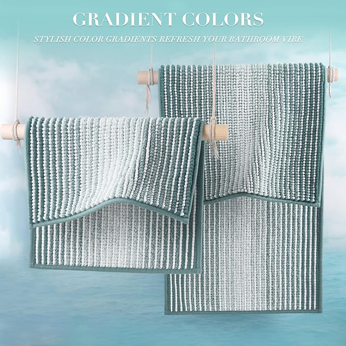 BSICPRO Bathroom Rugs and Mats Sets, 2 Piece Thick Absorbent Chenille Bath Mat Rug Set Non Slip, Soft Shaggy Bath Room Floor Mats for Bathroom, Machine Washable (Sea Green, 20" x 32" Plus 16" x 24")