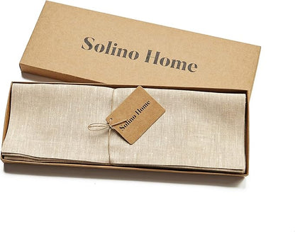 Solino Home Linen Cloth Placemats Set of 4-100% Pure Linen Champagne Beige Placemats 14 x 19 Inch for Fall, Autumn, Thanksgiving, Christmas, Holiday - Athena