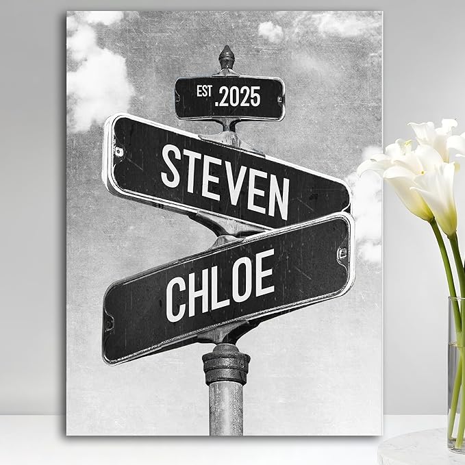 Personalized Vintage Street Sign For Couples, Custom Street Sign Canvas Poster Wall Art With Names, Gift For Valentine