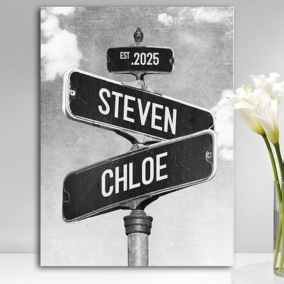 Personalized Vintage Street Sign For Couples, Custom Street Sign Canvas Poster Wall Art With Names, Gift For Valentine