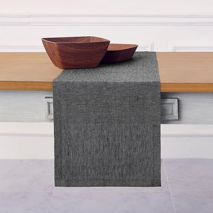 Solino Home Linen Small Table Runner 60 Inches - Athena, 100% Pure Linen Charcoal Grey Table Runner 14 x 60 Inch Ideal for Dresser and Coffee Tables - Winter, Thanksgiving