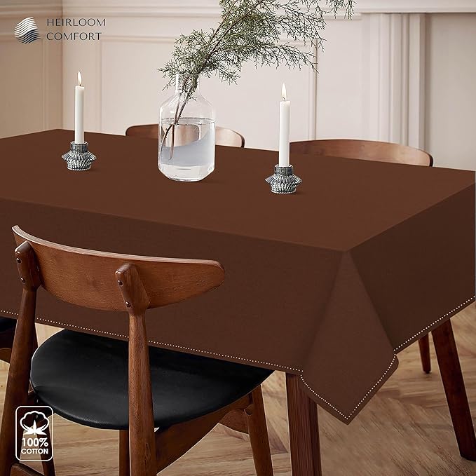 Brown Cotton Tablecloth, Table Cover 60x86 Inch, Fits 6-8 Seats, Soft, Durable, Washable, Wrinkle Resistant, Rectangle Table Cloth for Dining, Holiday Gatherings, Dinner, Weddings