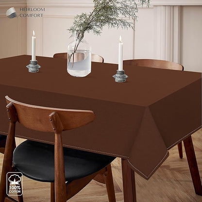 Brown Cotton Tablecloth, Table Cover 60x86 Inch, Fits 6-8 Seats, Soft, Durable, Washable, Wrinkle Resistant, Rectangle Table Cloth for Dining, Holiday Gatherings, Dinner, Weddings