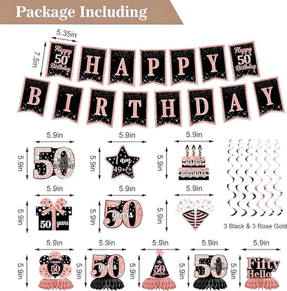 50th Birthday Decorations for Women - Rose Gold Crown Kit with Happy Birthday Banner, Foil Balloons, Backdrop, Sash & More - High - Quality, Diverse Party Items for Effortless Setup