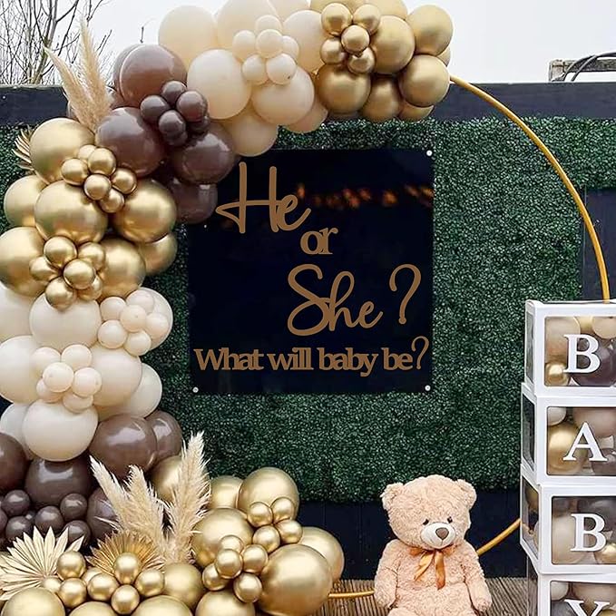 Large Gender Reveal Decals for Backdrop Wooden Baby Shower Sign He or She What Will Baby Be Balloon Arch Decor Gender Reveals Welcome Sign Girl or Boy Party Stickers Pregnancy Party Banner Photo Props