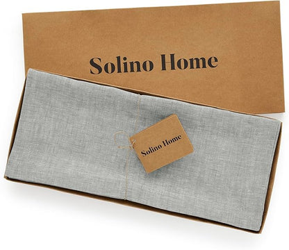 Solino Home Linen Table Runner 108 Inches Long - Athena, 100% Pure Linen Chambray Grey Table Runner 14 x 108 Inch for Dining, Fall, Autumn