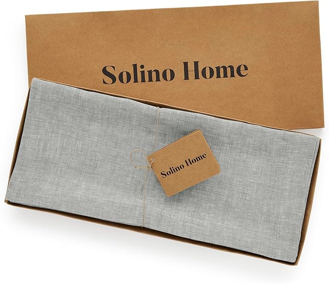 Solino Home Linen Table Runner 90 Inches Long - Athena, 100% Pure Linen Chambray Grey Table Runner 14 x 90 Inch for Dining, Fall, Autumn