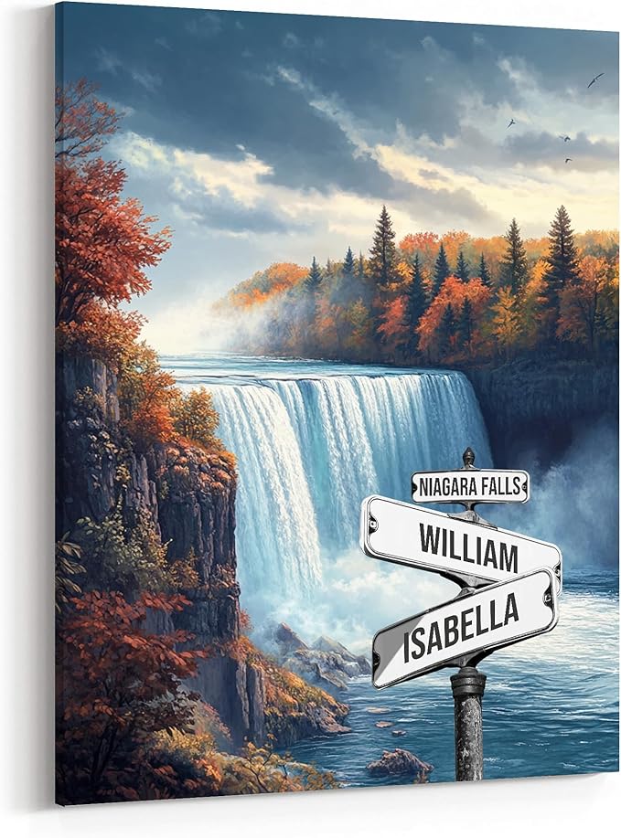 GABITA Personalized Crossroads Street Sign Wall Art for Couples, Anniversary Canvas for Couple, Gift for Valentines Day, Girlfriend Boyfriends Gifts, Custom Name Niagara Falls Poster for Wife Husband