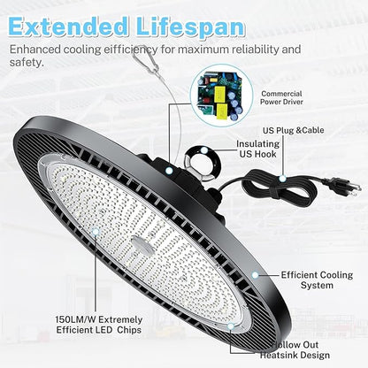 THELUX 6Pack 250W Led High Bay Light Super High Brightness 35000lm (Replacement 10000HPS) 5000K,100V-277V, with Plgu&Play IP65 Waterproof LED Shop Light for Warehouse Workshop Logistics Center