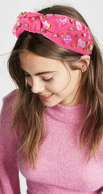 Knotted Headband for Women Lollipop Candy Mushroom Crystal Jeweled Embellished Top Knot Hairband Statement Wide Turban Hair Hoop Funny Gifts for Girls Sister Birthday Xmas Holiday Party