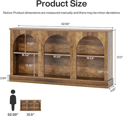 Tribesigns Farmhouse Console Table, 63-Inch Long Entryway Table with 3 Tier Storage, Wooden Rectangular Sofa Table Behind The Couch for Entrance, Hallway, Living Room, Brown | Entryway Table, 3 Tier Storage, Rectangular, Sofa Table, Behind The Couch, E...