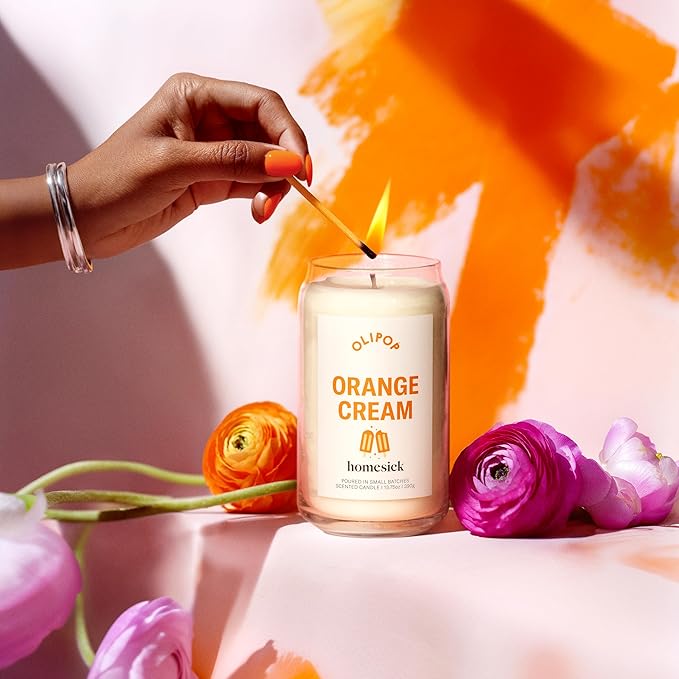 Homesick – Olipop Orange Cream Scented Candle – Premium 13.75 oz Soy Wax Candle in Glass Jar with Cotton Wick, 60–80 Hour Burn, Nostalgic Citrus Vanilla Scent, Wedding & Engagement Gifts for Couples