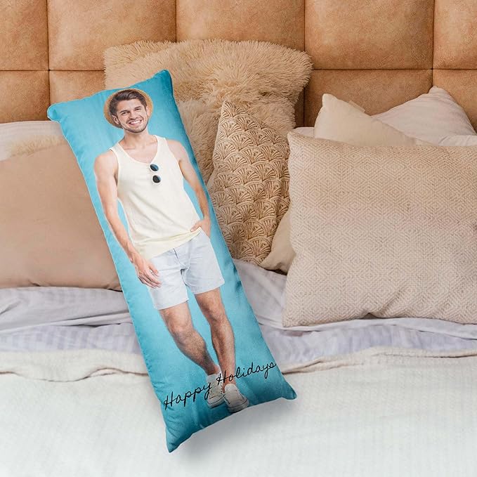 Easycosy Custom Pillow with Picture & Text, Two-Sides Velvet Customized Photo Pillowcase, 20"x60" Personalized Pillowcover with Photo, Custom Love Keepsake Gifts (No Pillow Insert)